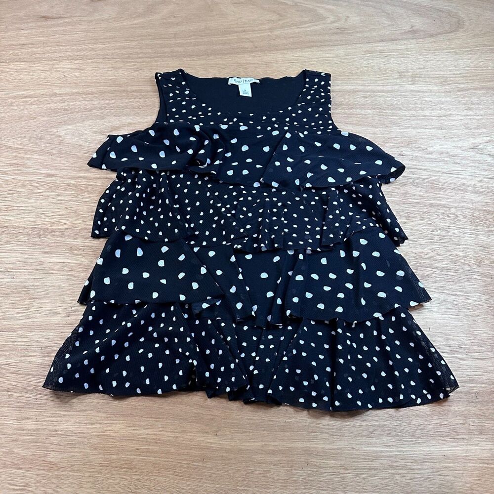 White House Black Market Polka Dot Ruffle Tank Top Womens Medium Layered